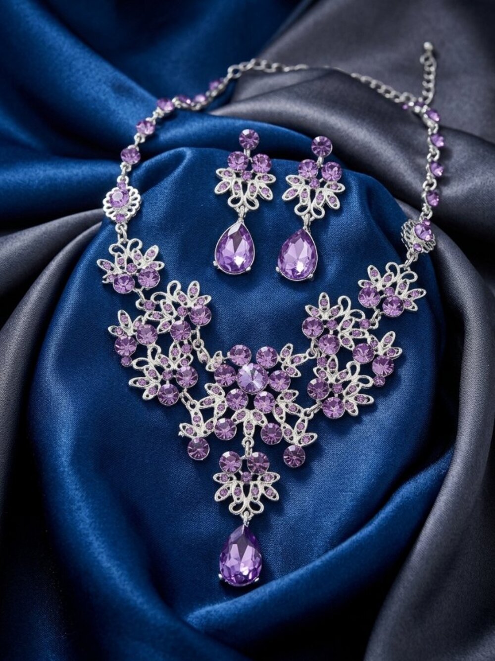 purple necklace earrings wedding floral